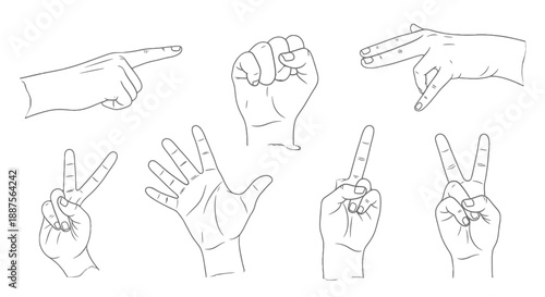 Various hand gestures illustrated in simple line drawings.
