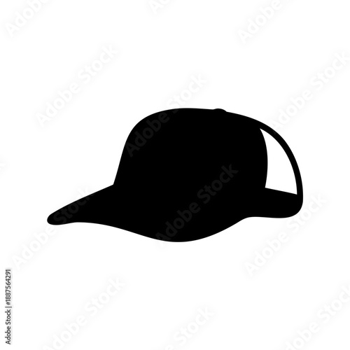 black baseball cap silhouette with curved brim and adjustable strap