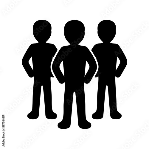 three men standing together in a simple graphic illustration