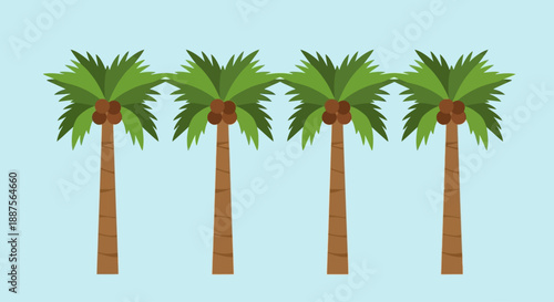 Minimalist Tropical Island Vector Illustration Featuring a Single Palm Tree with Coconuts on a Small Sandy Beach Surrounded by Calm Blue Ocean Waters Under a Clear Sunny Sky with a Bright Yellow Sun