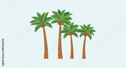 Minimalist Tropical Island Vector Illustration Featuring a Single Palm Tree with Coconuts on a Small Sandy Beach Surrounded by Calm Blue Ocean Waters Under a Clear Sunny Sky with a Bright Yellow Sun