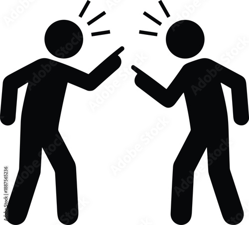 Black human silhouette illustration of two people arguing and pointing fingers representing conflict, disagreement, confrontation and communication problem isolated 