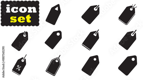Price Tag Icon Set, Editable Solid Vector Illustration