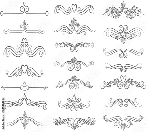 An elegant collection of vintage floral and ornamental flourishes dividers and decorative design elements in black and white