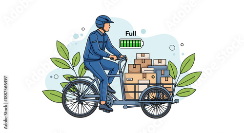 Delivery person riding a cargo bicycle with packages.