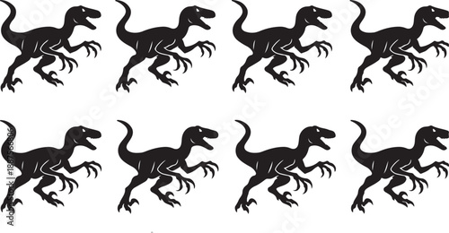 Pattern of Raptor Dinosaur Silhouettes Vector Pack