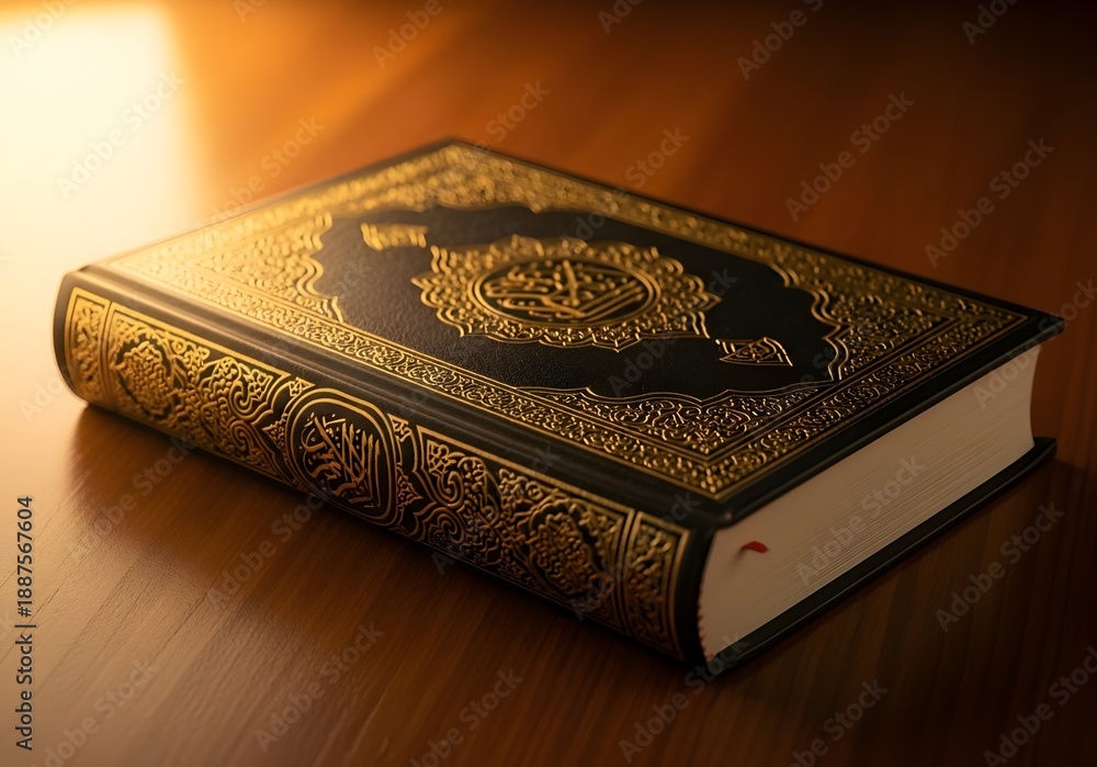 Fototapeta premium Holy Quran with Soft Golden Light for Eid Background