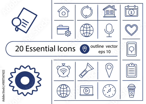 Set of 20 essential business icons vector