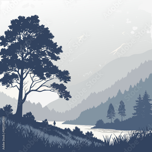 Serene mountain lake landscape