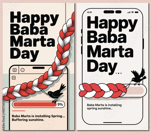 Happy Baba Marta Day Bulgarian Spring Tradition Illustration