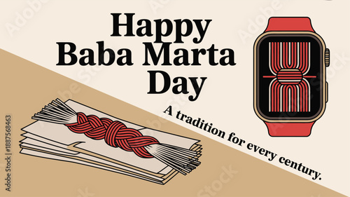 Happy Baba Marta Day Bulgarian Spring Tradition Illustration