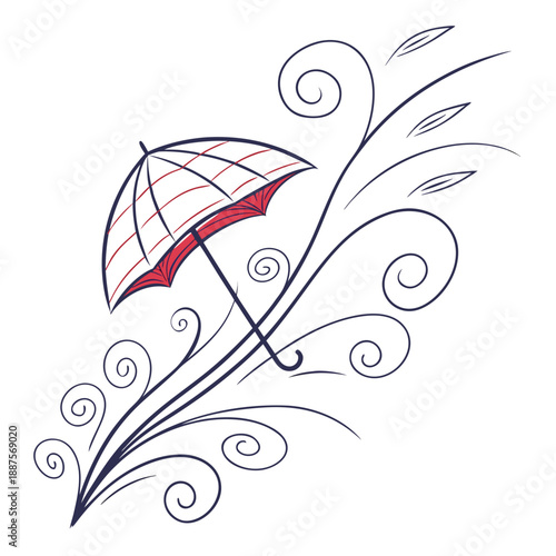 Tableau sur toile Windblown umbrella illustration