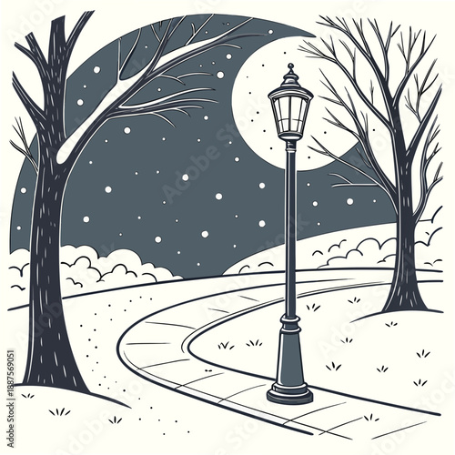 Serene winter night in the park