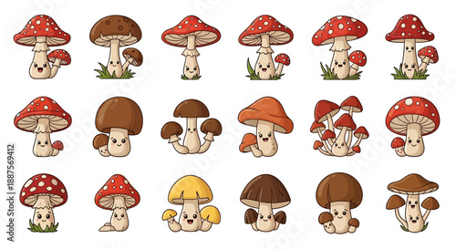 Cartoon Fungi and Toadstool Illustration Set