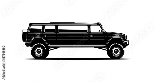 Black SUV Limousine Side View Illustration