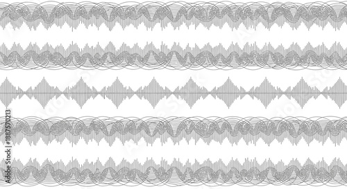 Abstract Black and White Sound Wave Pattern Isolated White Background