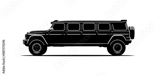Black Luxury SUV Limousine Side View Illustration