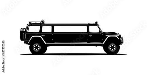 Black SUV Limousine Side View Illustration