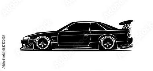 Stylized Black Sports Car with Large Rear Wing