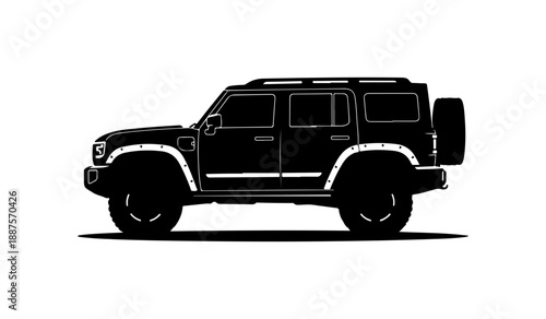 Black SUV with Spare Tire Side View Illustration