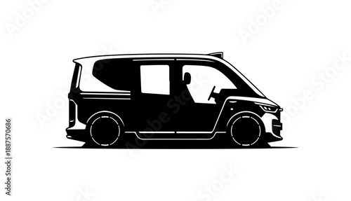 Modern Electric Van in Black and White