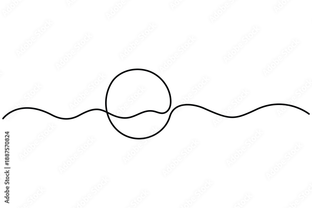 Obraz premium Black circle continuous outline drawing minimalist modern abstract art isolated.Black circle linear drawing clean minimalist abstract form on white background.