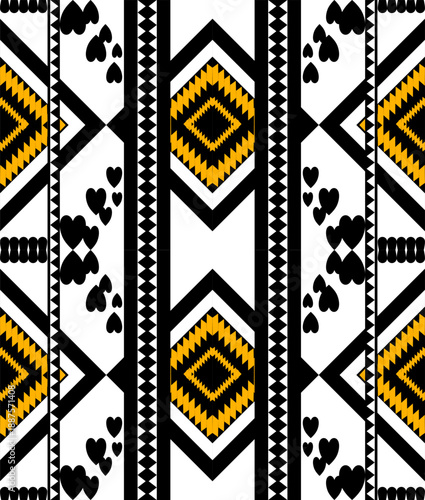seamless pattern Applied Thai patterns, geometric designs using black, yellow, and white colors.