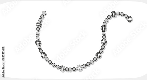 Elegant rhinestone chain with circular links isolated on white background, showcasing detailed craftsmanship and sparkling design