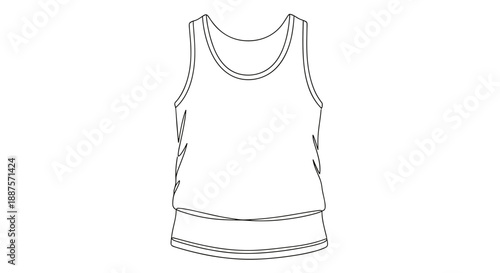 Illustration of a layering tank top isolated on a white background, showcasing minimalist design with detailed outline and sleek contours