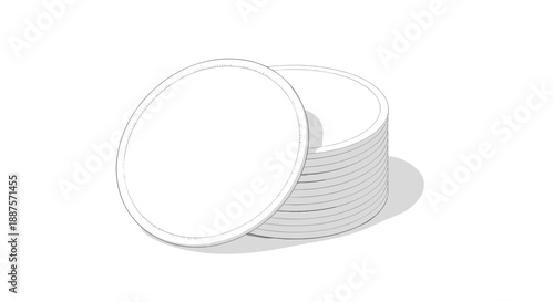 Stack of cotton face pads isolated on a white background, featuring a neat pile with one pad slightly tilted, showcasing soft texture and clean design