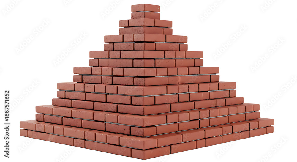 Obraz premium Red Brick Pyramid Structure on Transparent Background