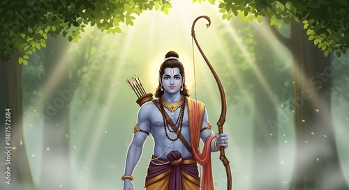 Lord Ram with bow and majestic background, made by Ai