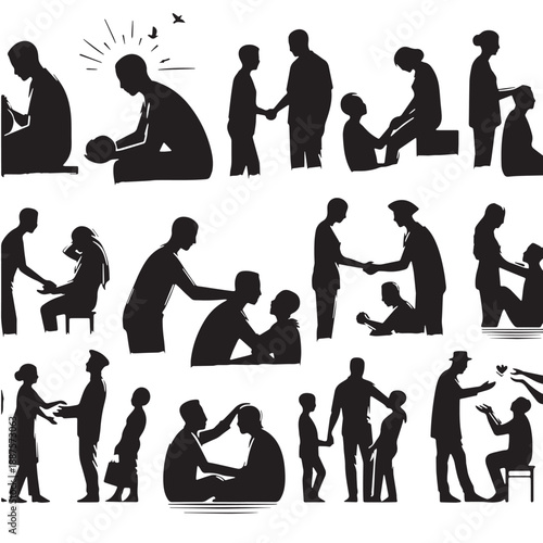 Black People of different backgrounds receiving compassionate care Silhouette Vector, High Quality Illustration on White Background