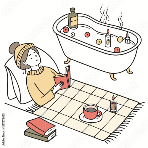 Relaxing afternoon in a cozy bathroom