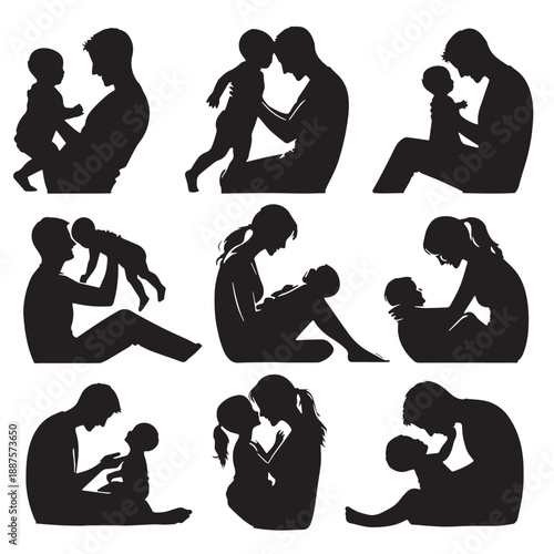 Black Realistic moments of early parenthood  Silhouette Vector, High Quality Illustration on White Background