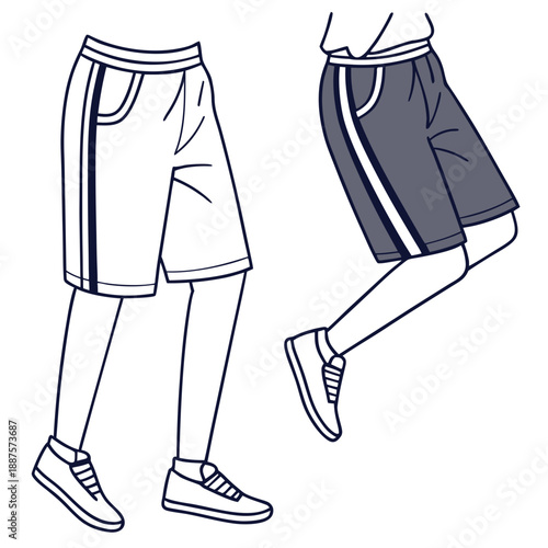 Illustration of people wearing shorts and sneakers