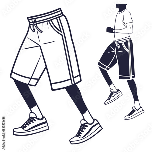 Illustration of a person wearing shorts and sneakers