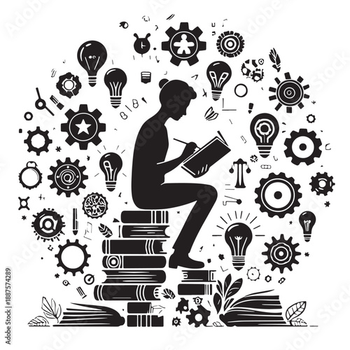 Black Skill Learning & Development Silhouette Vector, High Quality Illustration on White Background