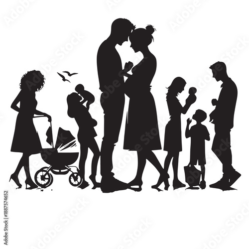Black New Parenthood Realities Silhouette Vector, High Quality Illustration on White Background