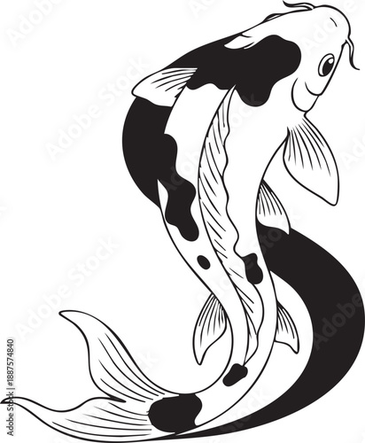 Black and white fish tattoo vector illustration featuring a tribal animal silhouette design for a nature symbol or wildlife sea art logo