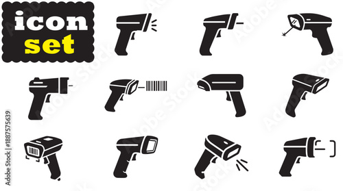 Barcode Scanner Icon Set, Editable Solid Vector Illustration