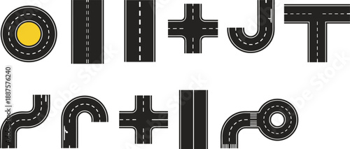 Creative road alphabet typography illustration featuring asphalt street shaped letters symbols for urban transport infrastructure design and modern graphic projects