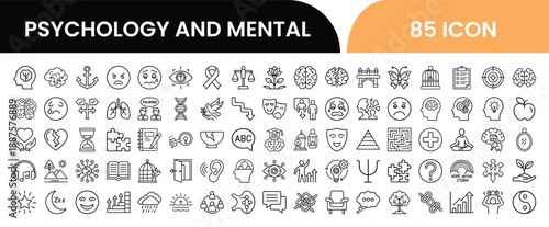 Collection of 85 psychology and mental health related icons