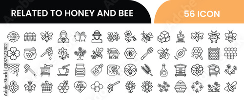 Collection of 56 icons related to honey and bees