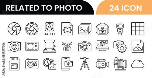 Collection of 24 icons related to photography and photo editing
