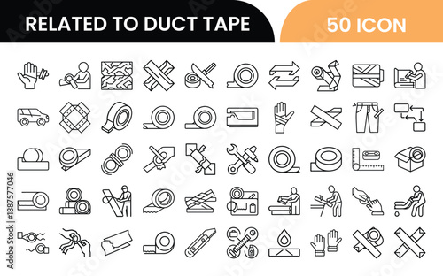 Collection of 50 icons related to duct tape usage and application