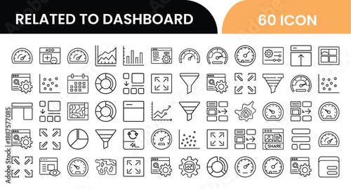 Collection of sixty icons related to dashboard design and data visualization