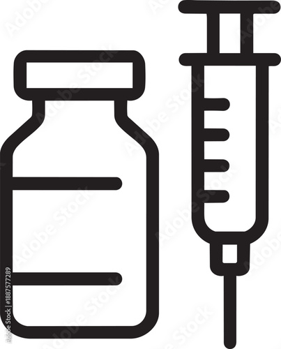 Vaccine bottle and syringe injection line icon vector