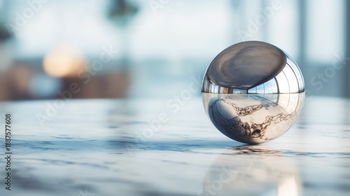 Shiny sphere on marble surface