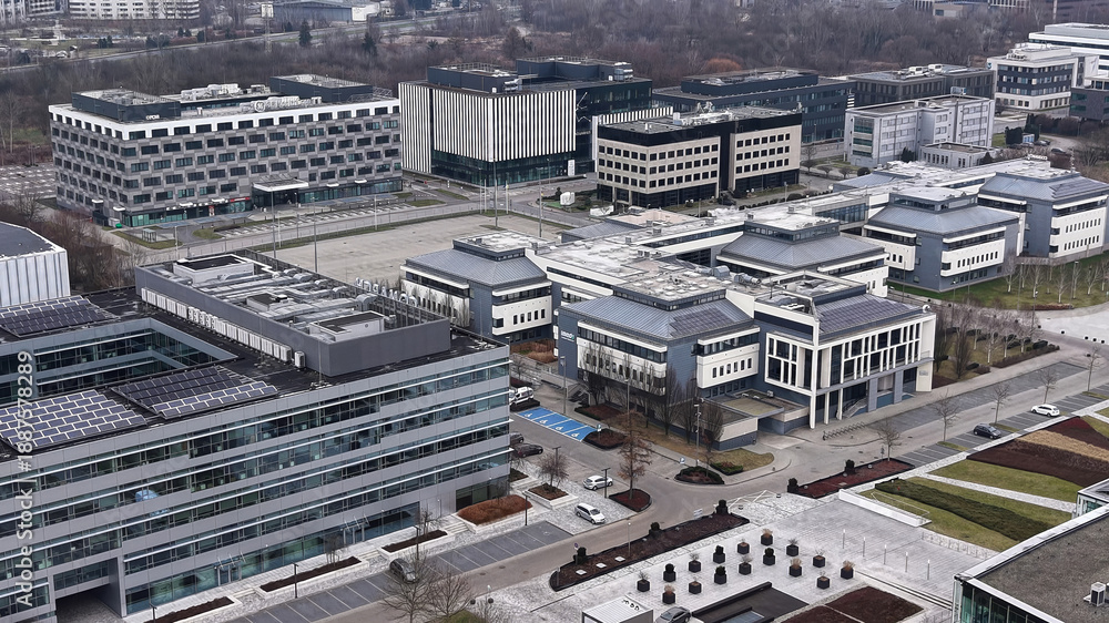 Fototapeta premium Modern data center utilizing clean energy from sun